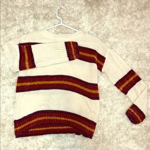 Striped sweater maroon yellow and cream white